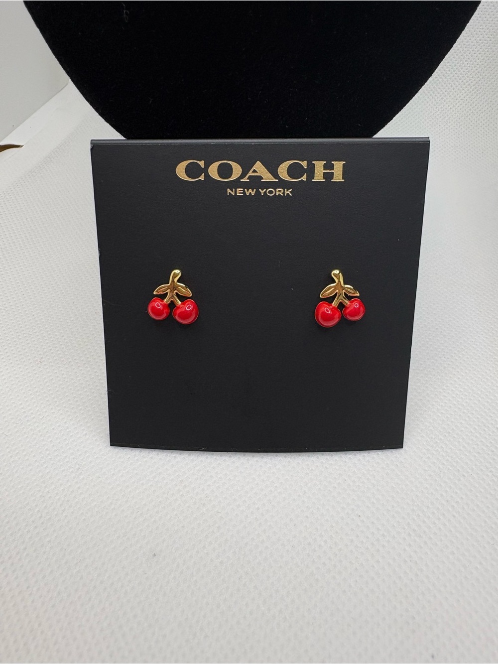 COACH Gold-Tone Cherry Enamel Stud Earrings in Red